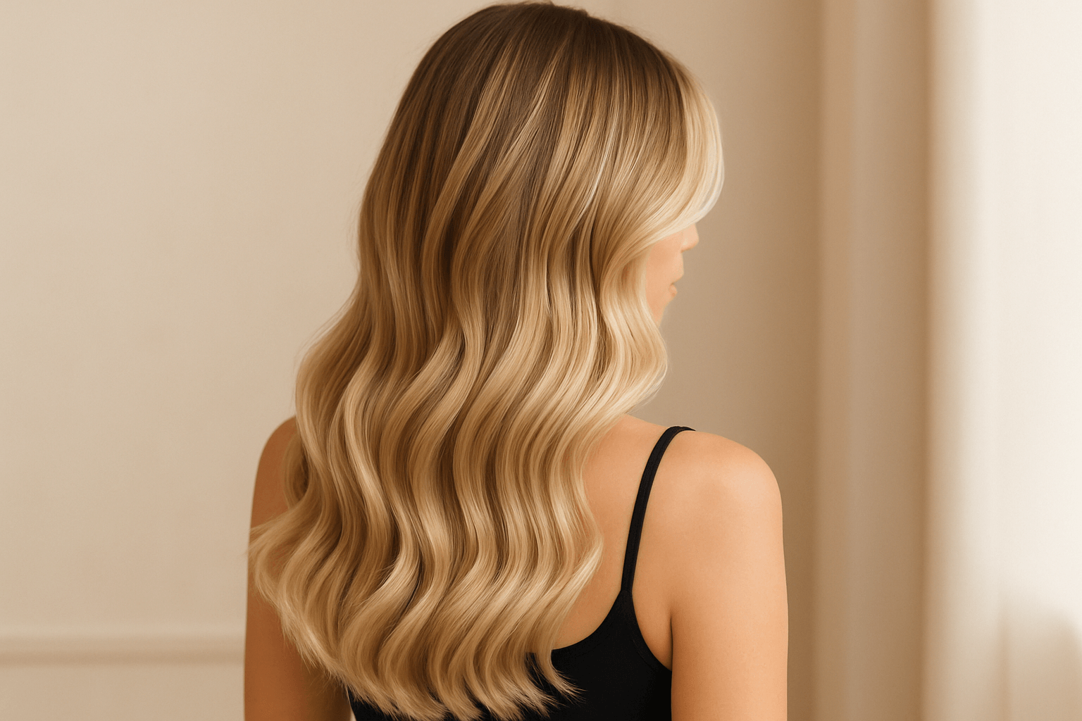 Blonde balayage created with hair extensions.