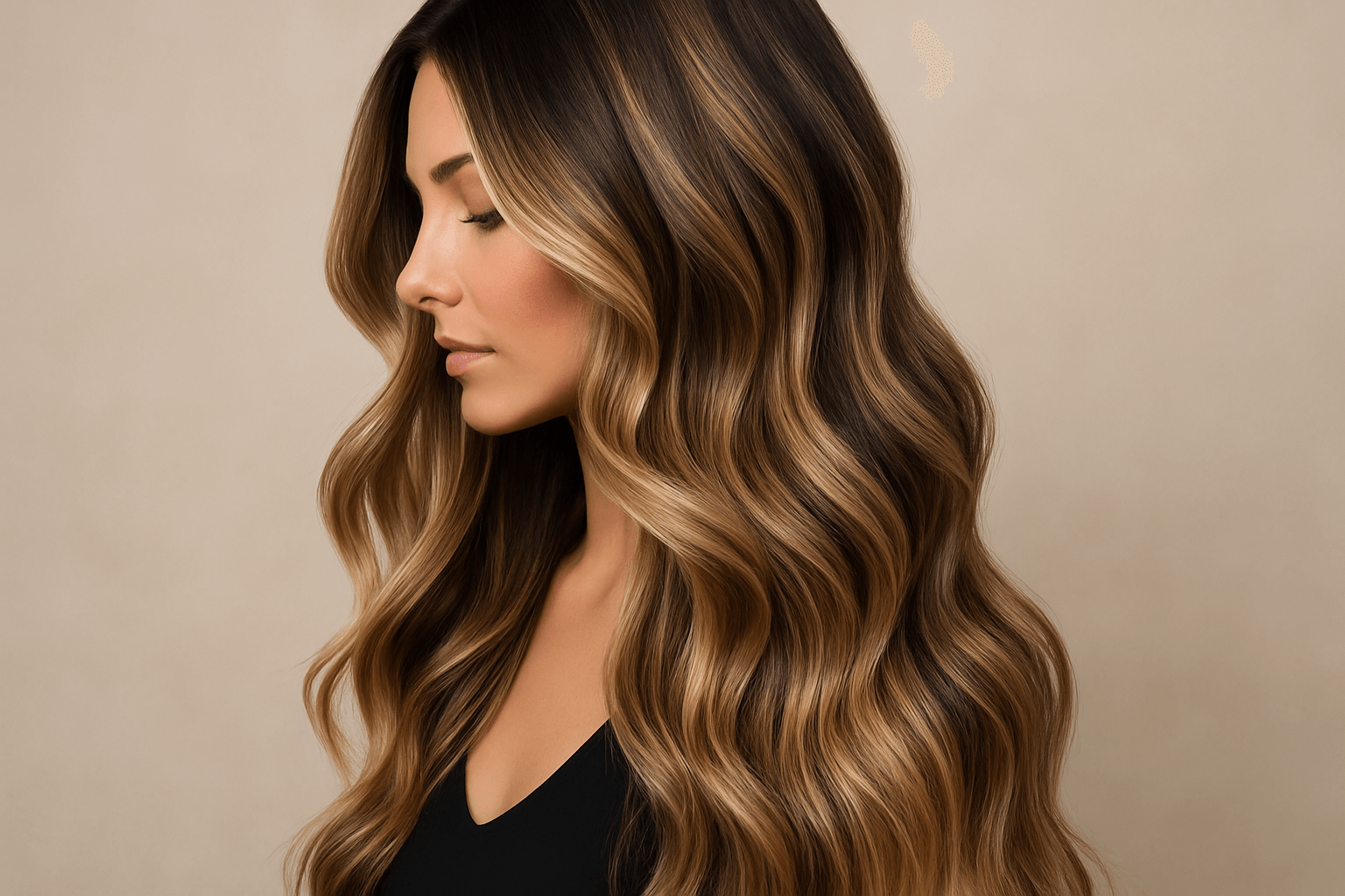 Rich balayage on long, healthy hair